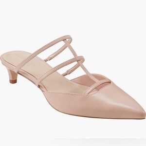Marc Fisher Kitten Heel Elegant Nude Strappy Mules NIB Size 7